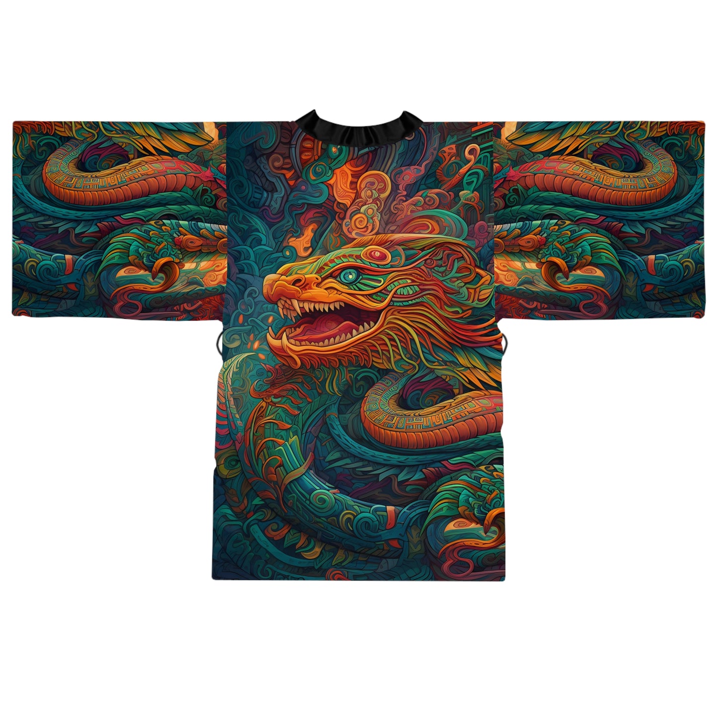 Long Sleeve Kimono Robe (AOP) - Quetzalcoatl 1