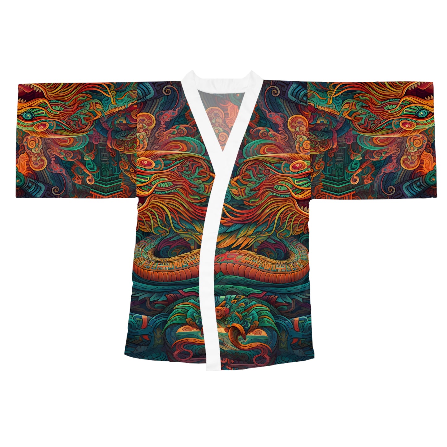 Long Sleeve Kimono Robe (AOP) - Quetzalcoatl 1