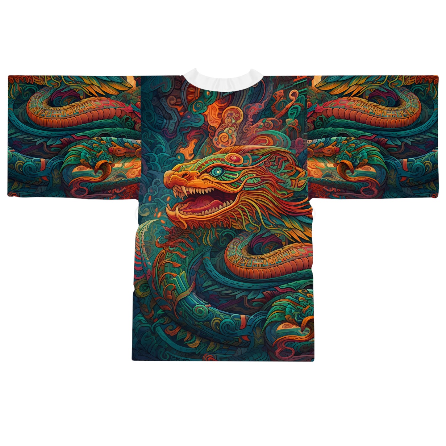 Long Sleeve Kimono Robe (AOP) - Quetzalcoatl 1