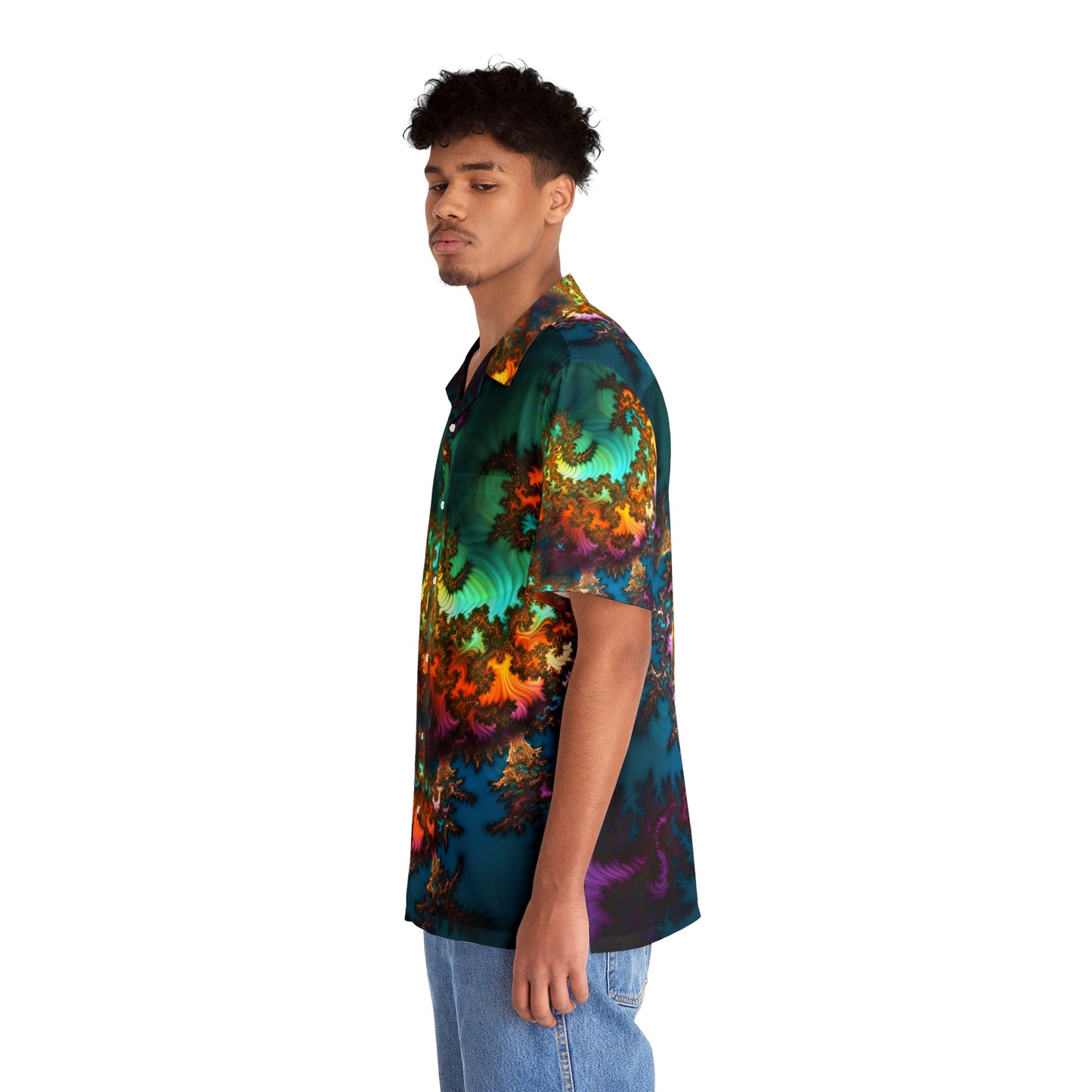 Men's Hawaiian Shirt (AOP) - Fractals Turquoise