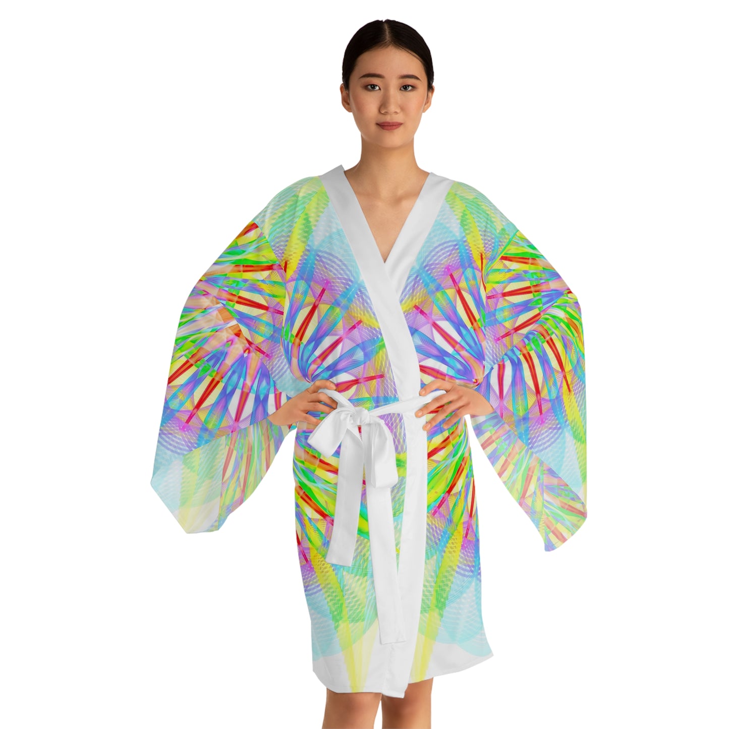 Long Sleeve Kimono Robe (AOP) - Star Flower
