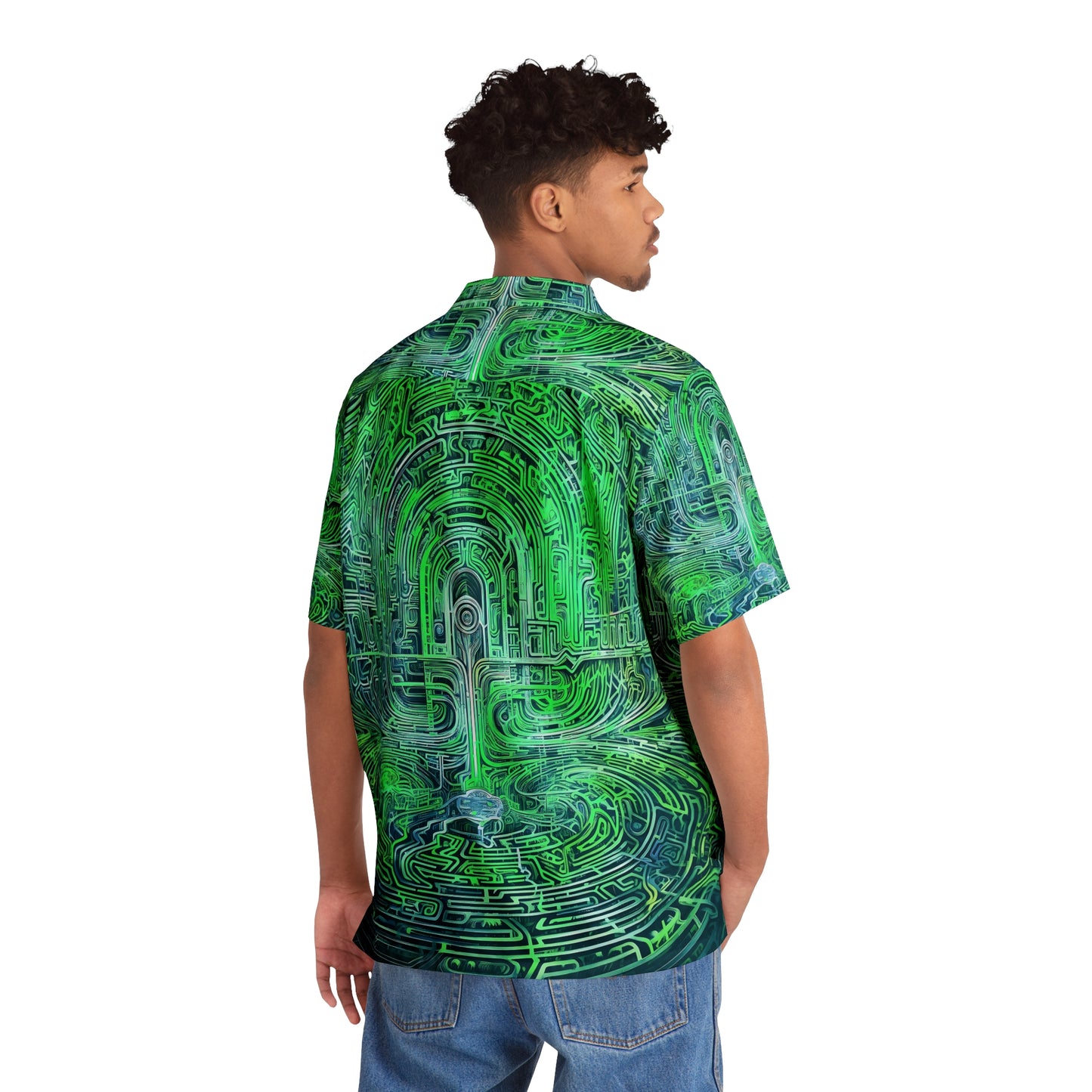 Men's Hawaiian Shirt (AOP) - Mind Labyrinth Green