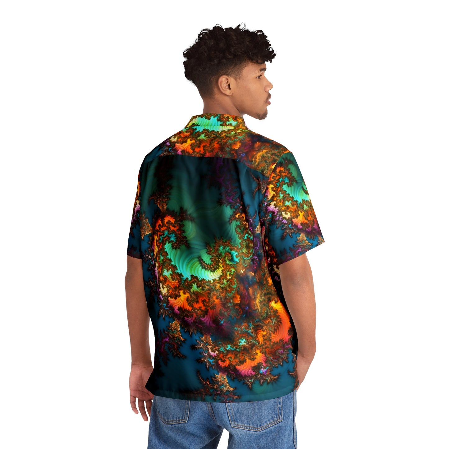 Men's Hawaiian Shirt (AOP) - Fractals Turquoise