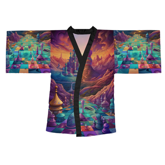Long Sleeve Kimono Robe (AOP) - Psychedelic Chess