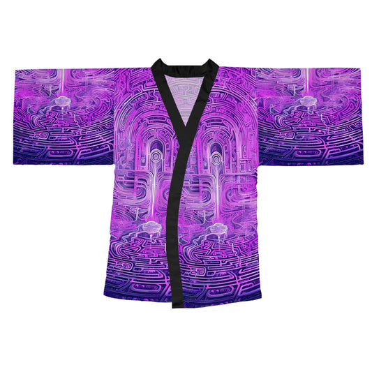 Long Sleeve Kimono Robe (AOP) - Mind Labyrinth Purple