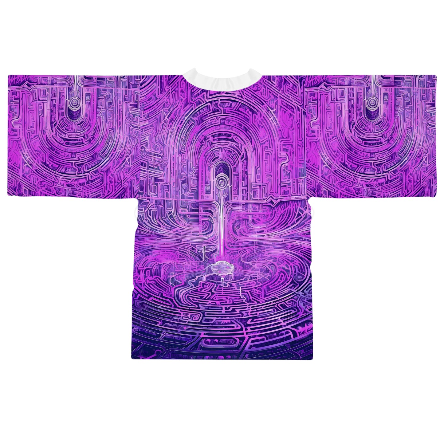 Long Sleeve Kimono Robe (AOP) - Mind Labyrinth Purple