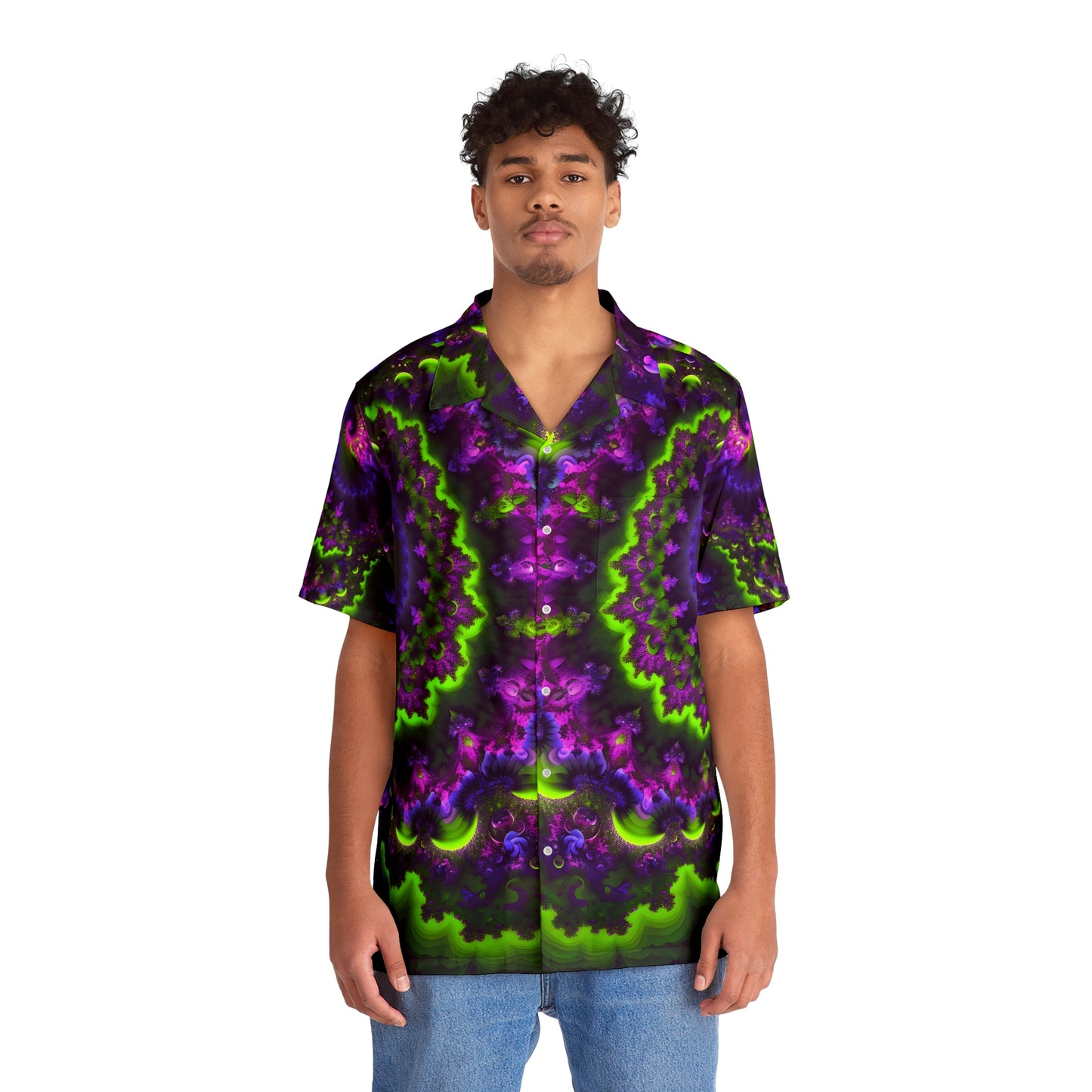 Men's Hawaiian Shirt (AOP) - Mandelbrot Fractal Purple