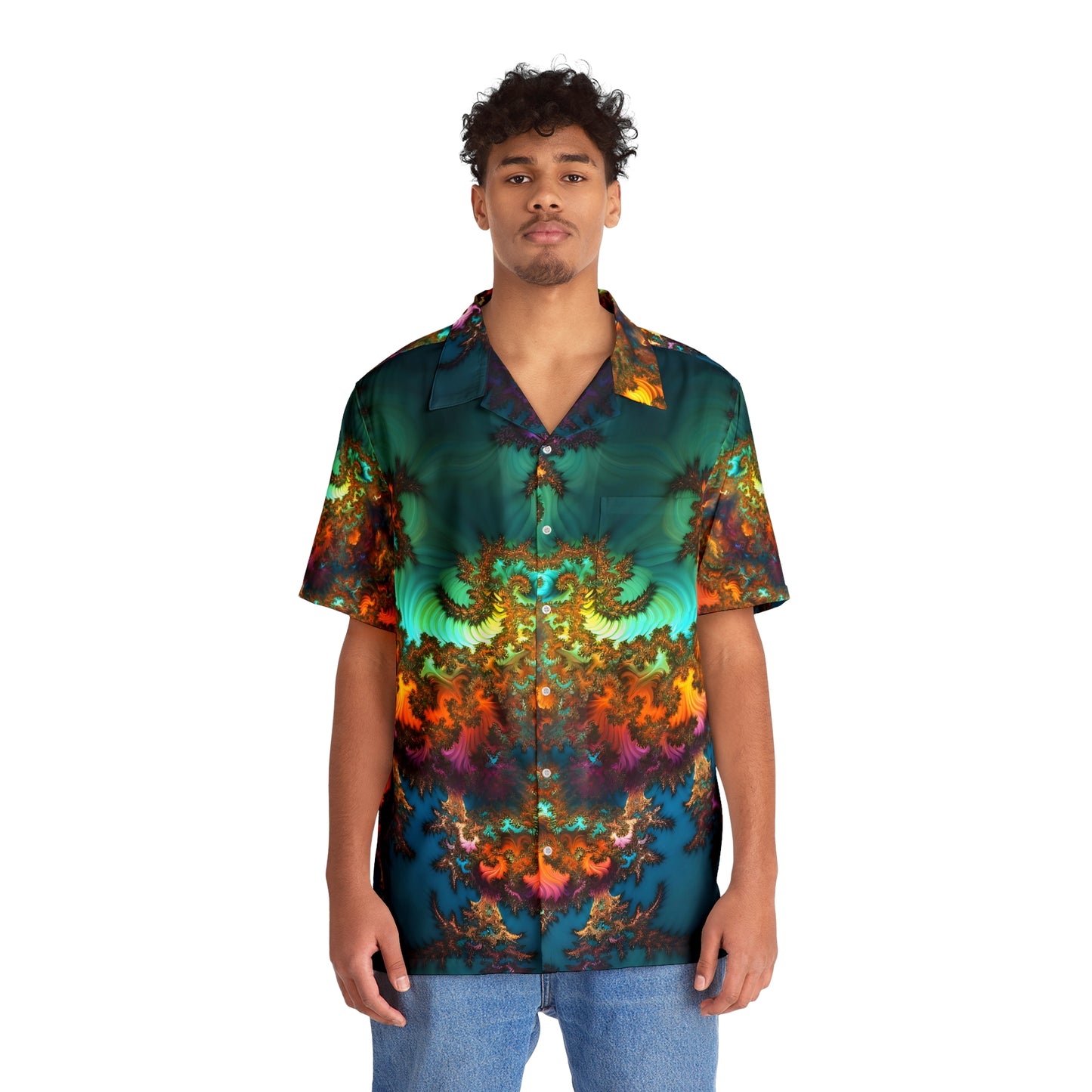 Men's Hawaiian Shirt (AOP) - Fractals Turquoise