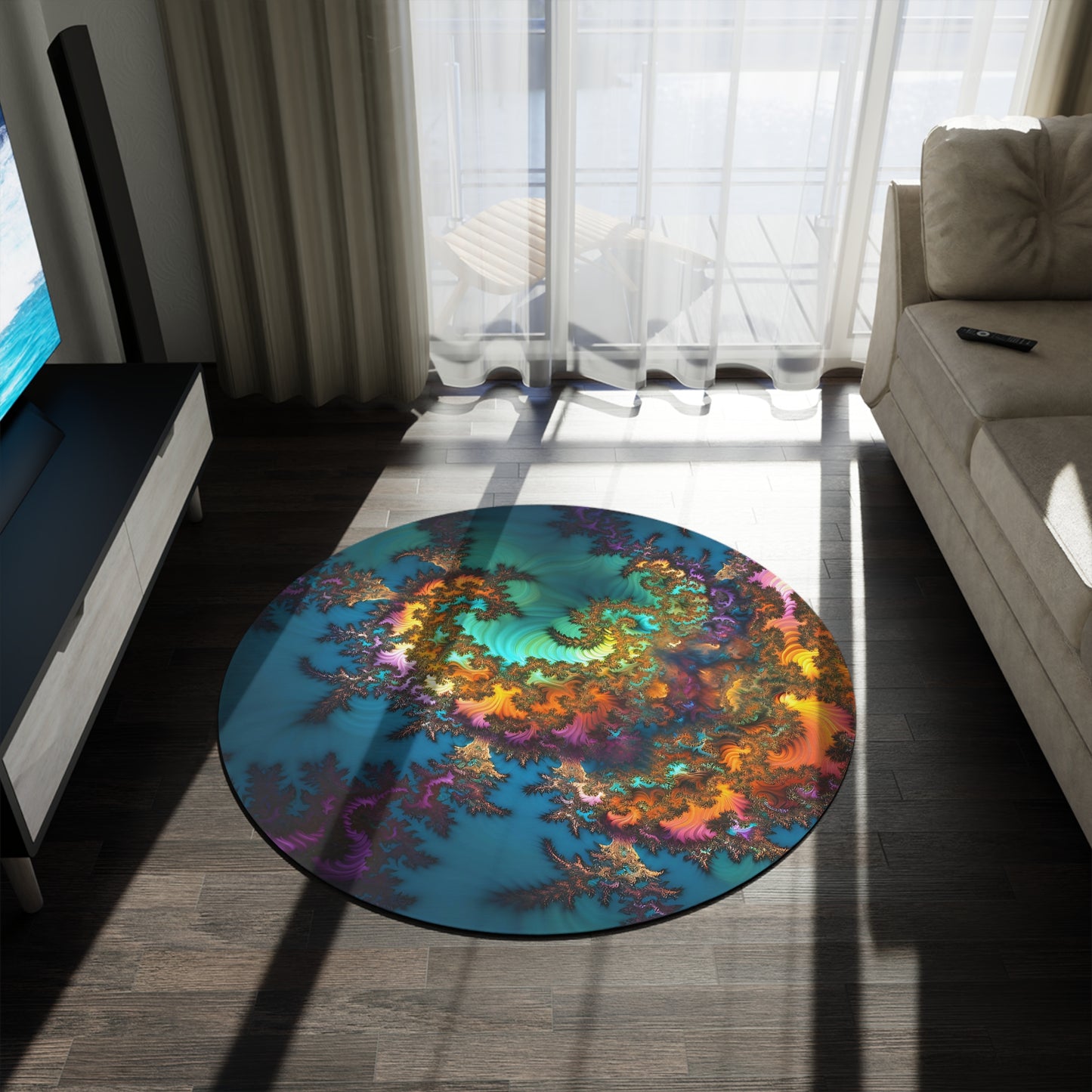 Round Rug - Fractals Turquoise