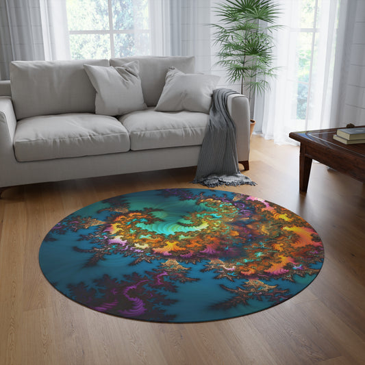 Round Rug - Fractals Turquoise