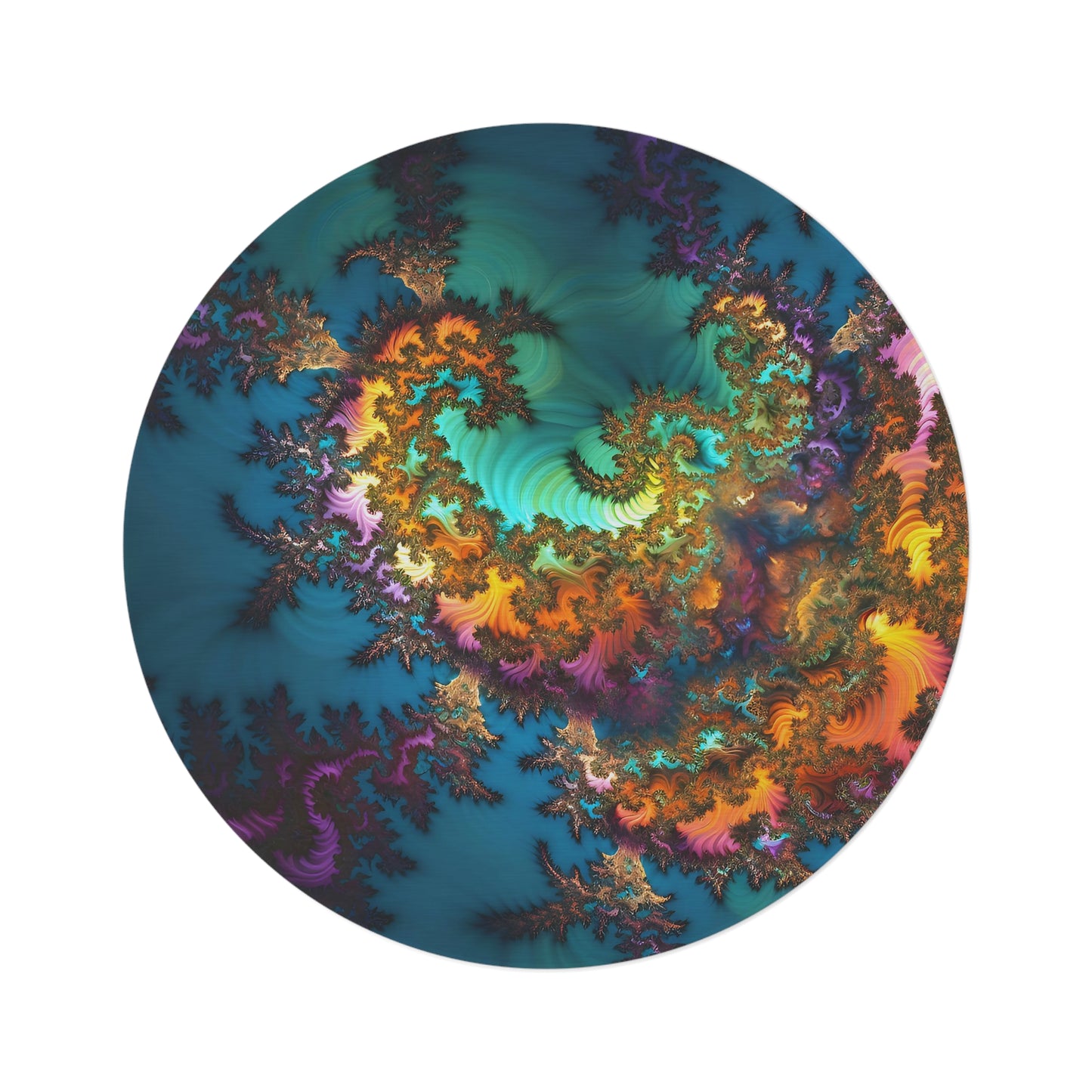Round Rug - Fractals Turquoise
