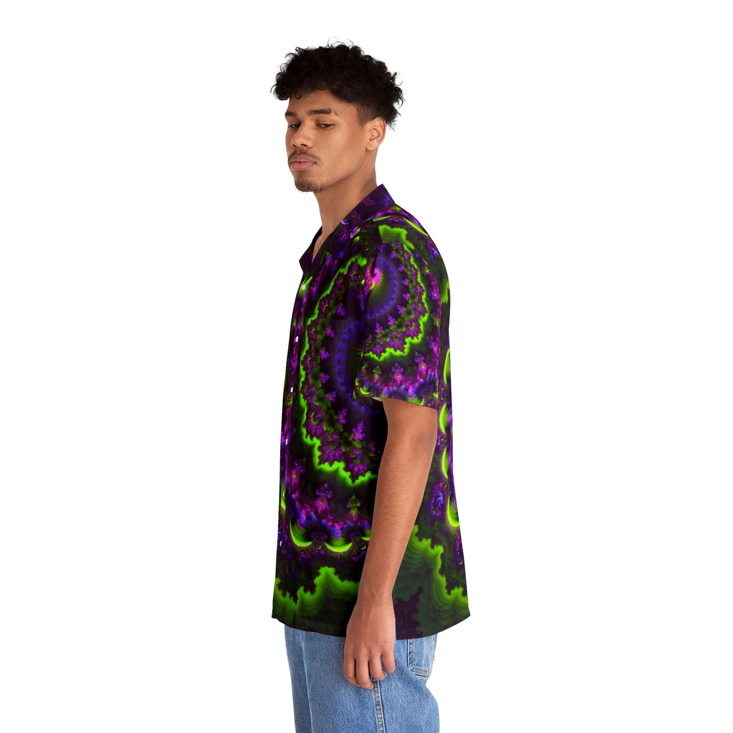 Men's Hawaiian Shirt (AOP) - Mandelbrot Fractal Purple