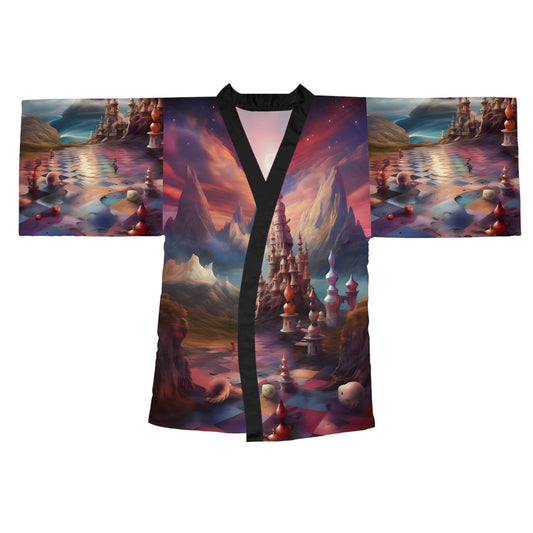 Long Sleeve Kimono Robe (AOP) - Sky Chess 2