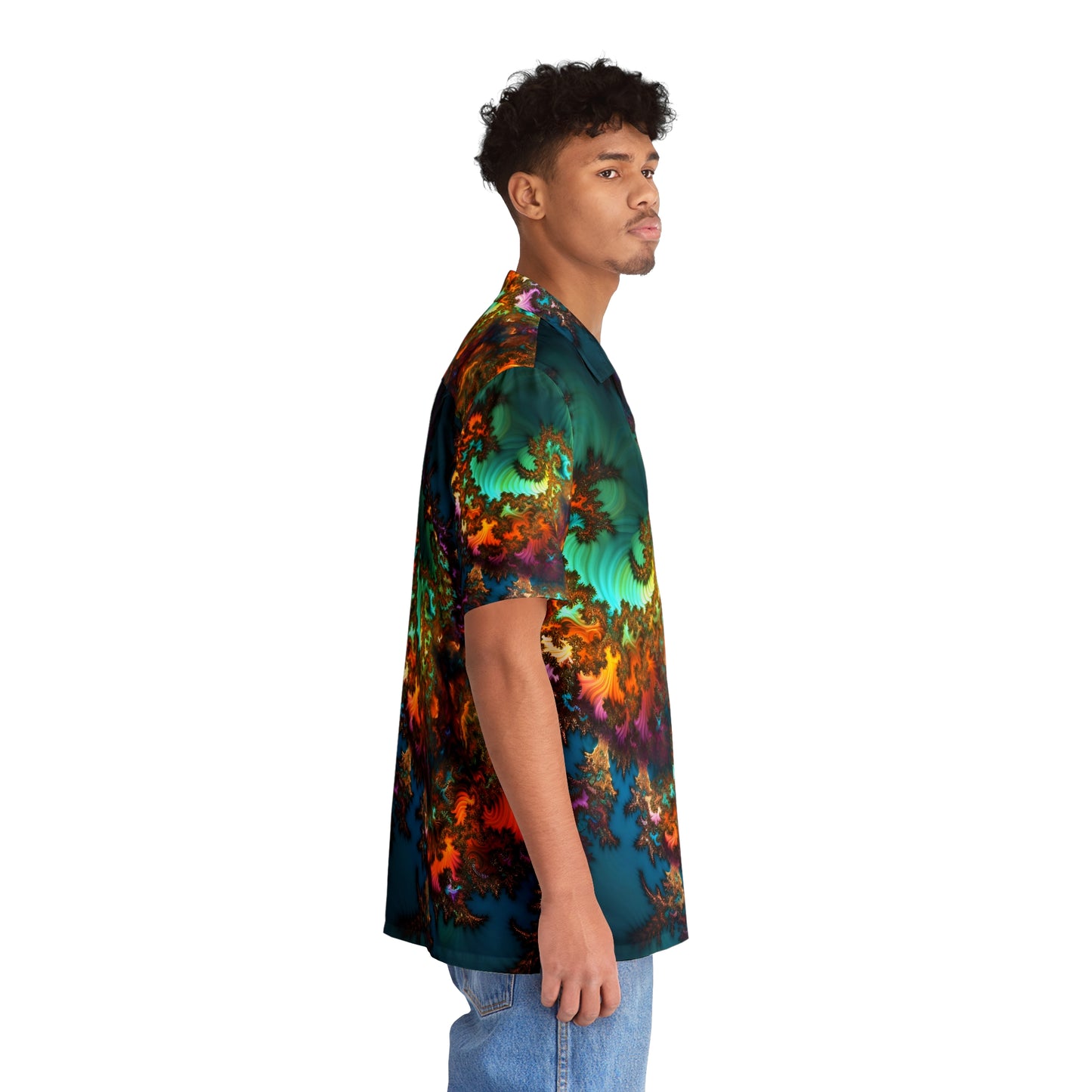 Men's Hawaiian Shirt (AOP) - Fractals Turquoise