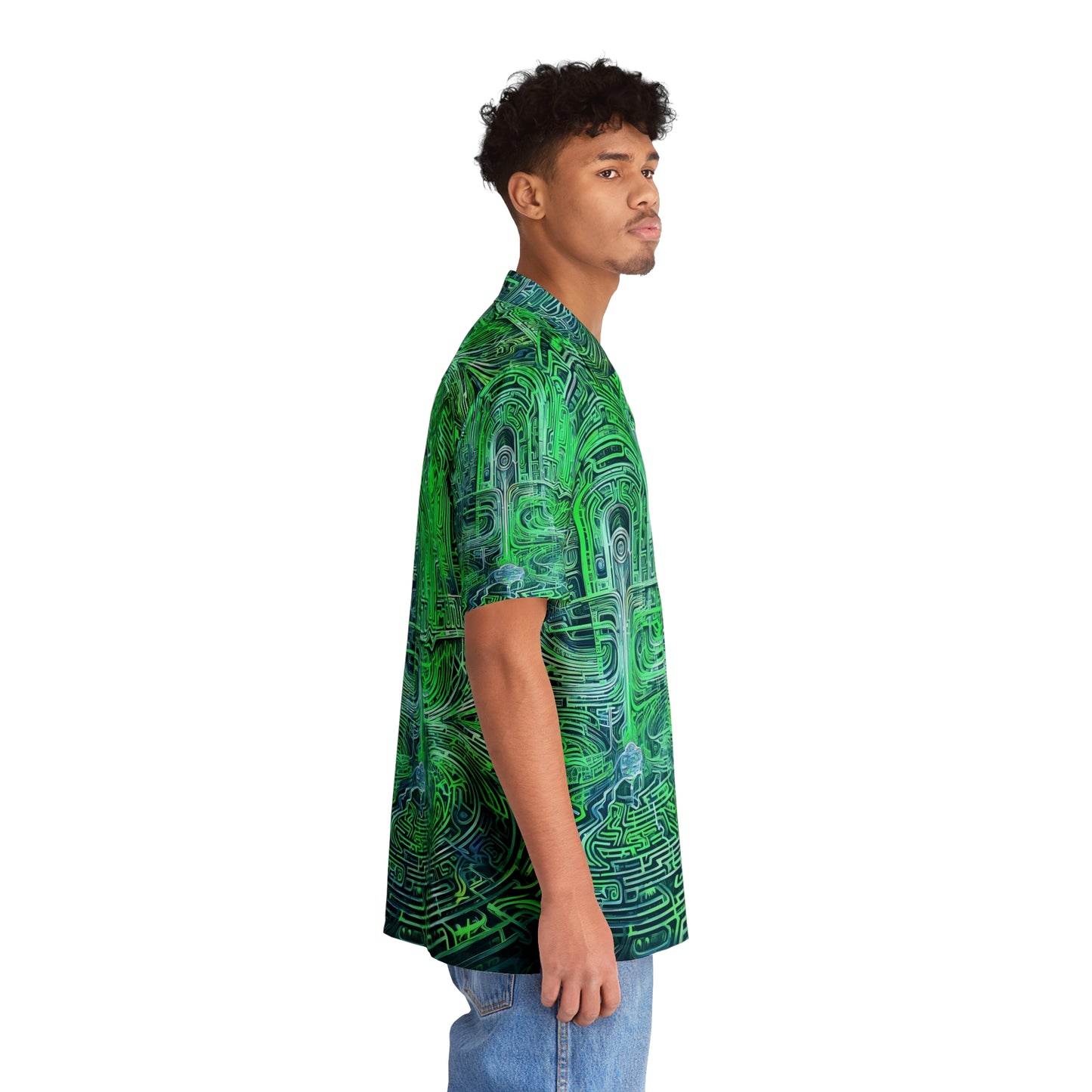 Men's Hawaiian Shirt (AOP) - Mind Labyrinth Green