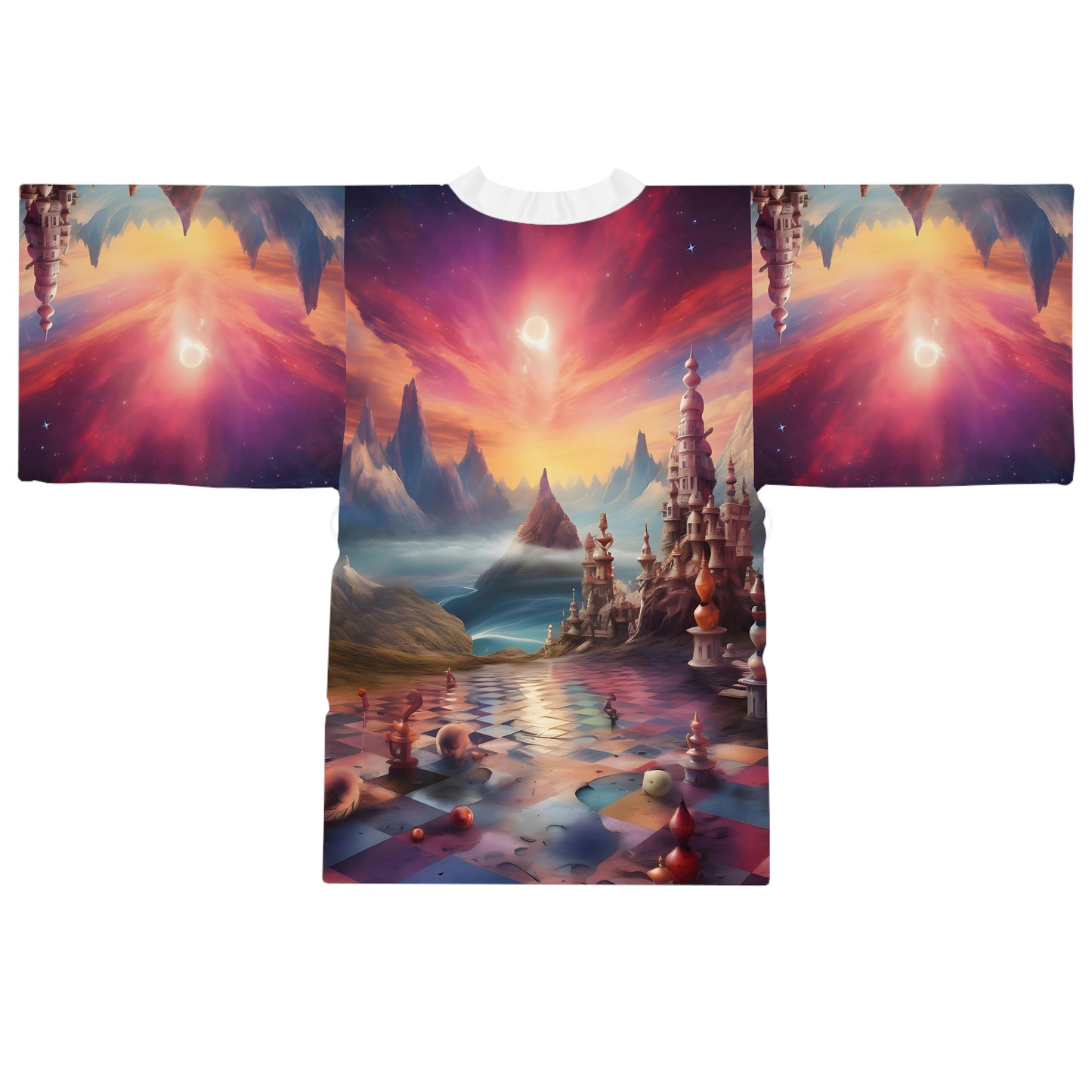 Long Sleeve Kimono Robe (AOP) - Sky Chess 2
