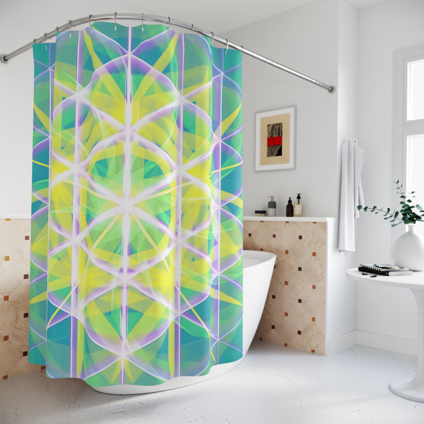 Polyester Shower Curtain - Catherine Wheel Grid 2