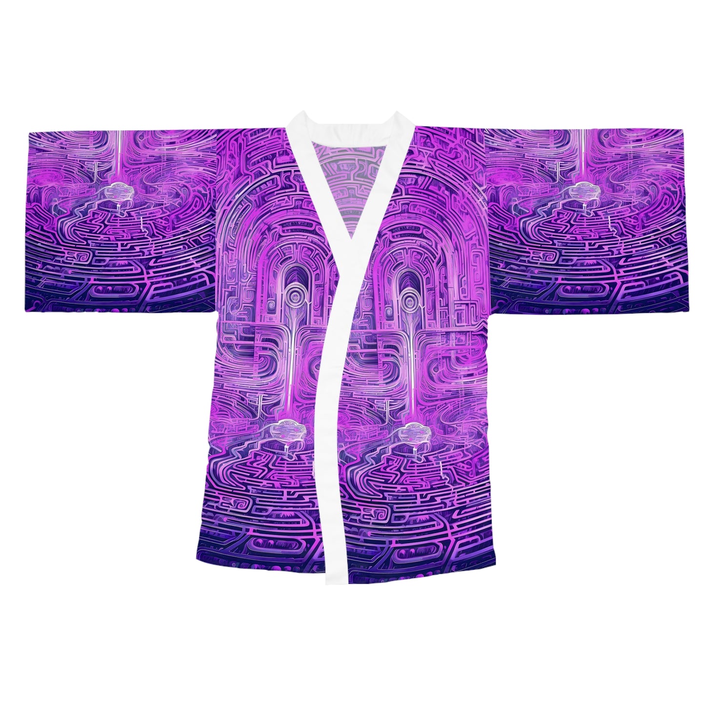 Long Sleeve Kimono Robe (AOP) - Mind Labyrinth Purple