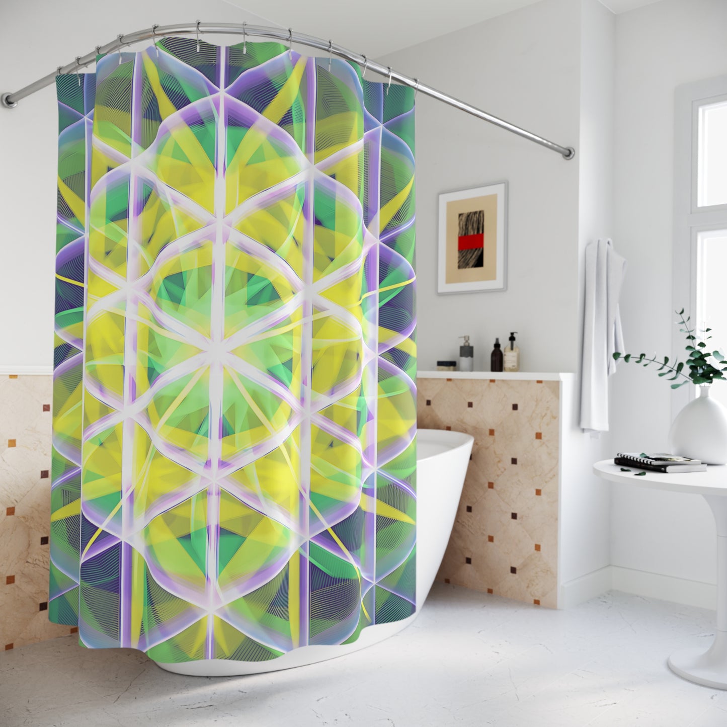 Polyester Shower Curtain - Catherine Wheel Grid 1