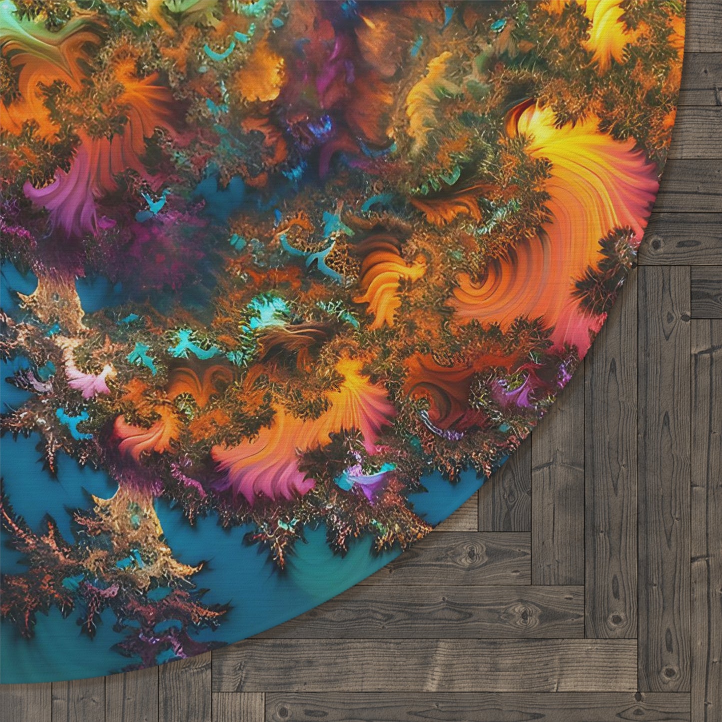 Round Rug - Fractals Turquoise