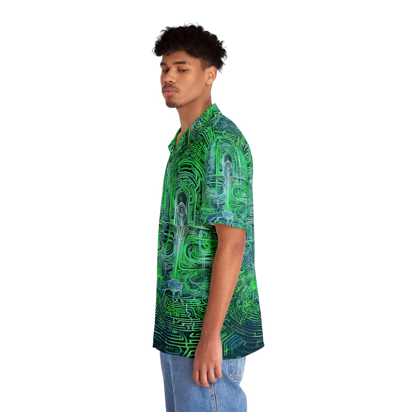 Men's Hawaiian Shirt (AOP) - Mind Labyrinth Green
