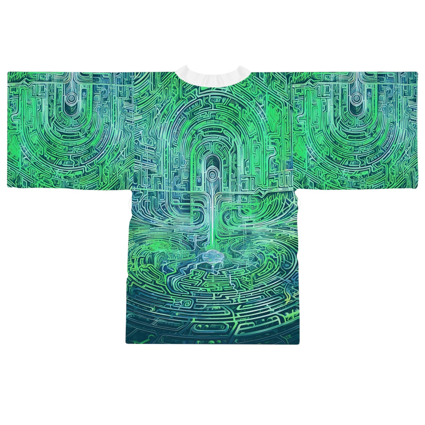Long Sleeve Kimono Robe (AOP) - Mind Labyrinth Green