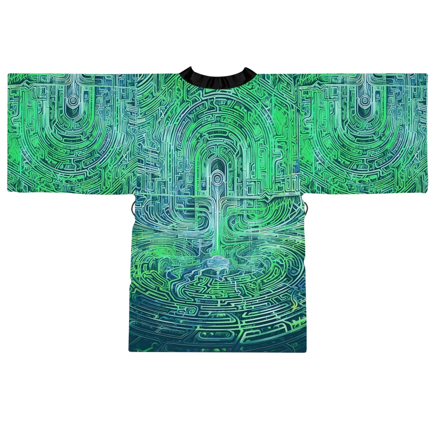 Long Sleeve Kimono Robe (AOP) - Mind Labyrinth Green