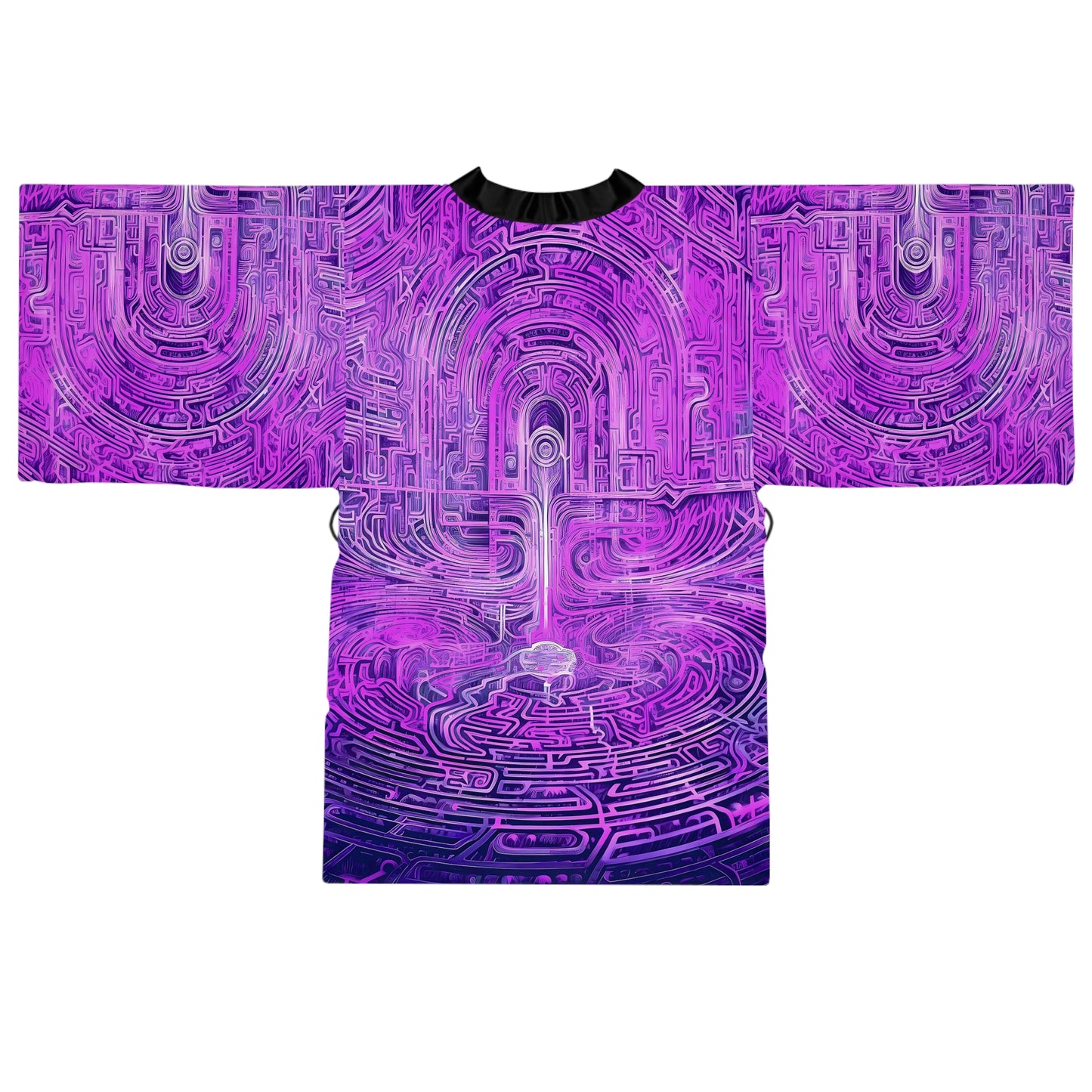 Long Sleeve Kimono Robe (AOP) - Mind Labyrinth Purple