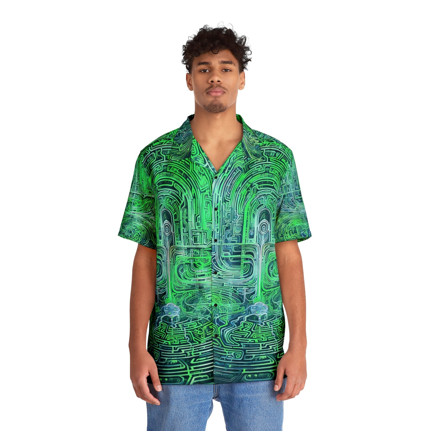 Men's Hawaiian Shirt (AOP) - Mind Labyrinth Green