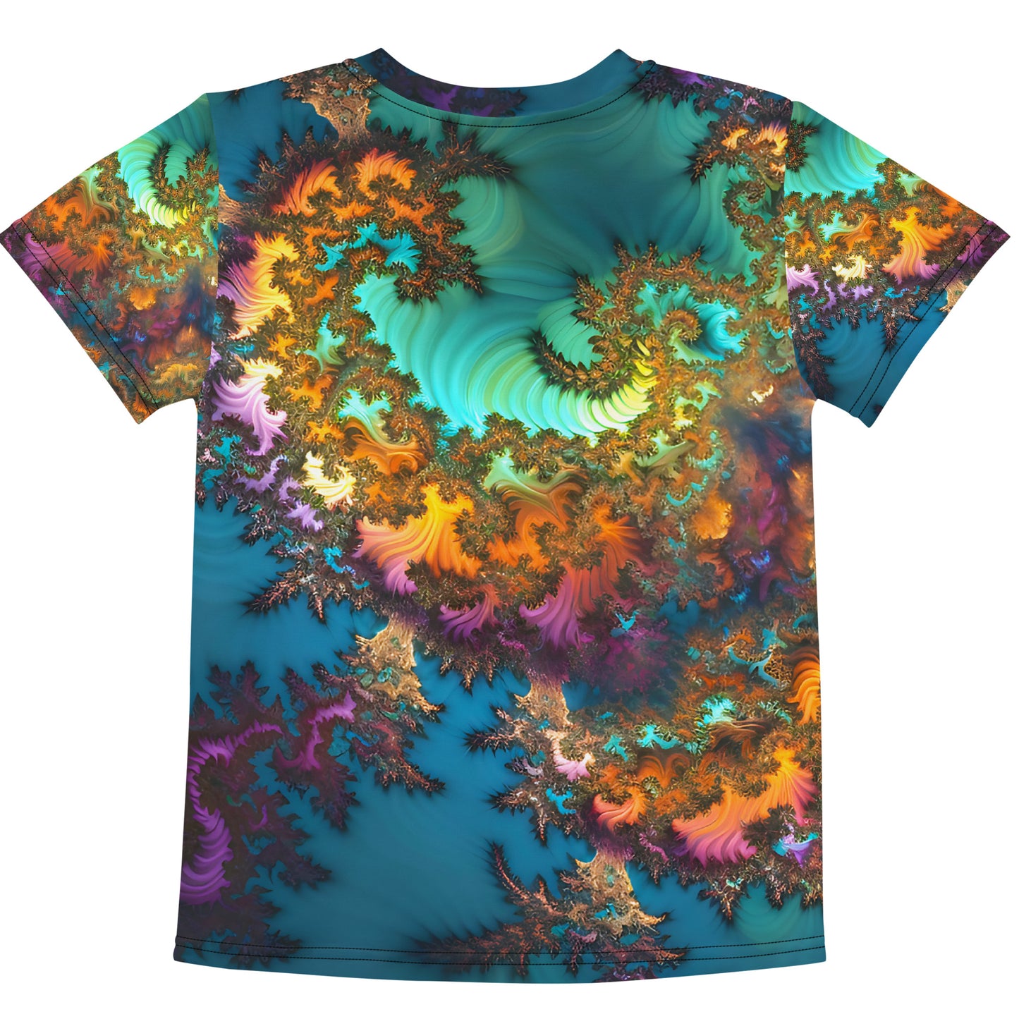 Kids crew neck t-shirt - Fractals Turquoise