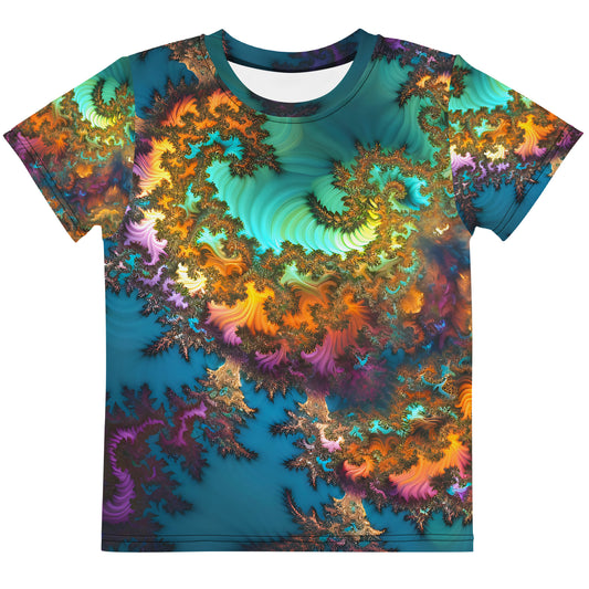 Kids crew neck t-shirt - Fractals Turquoise