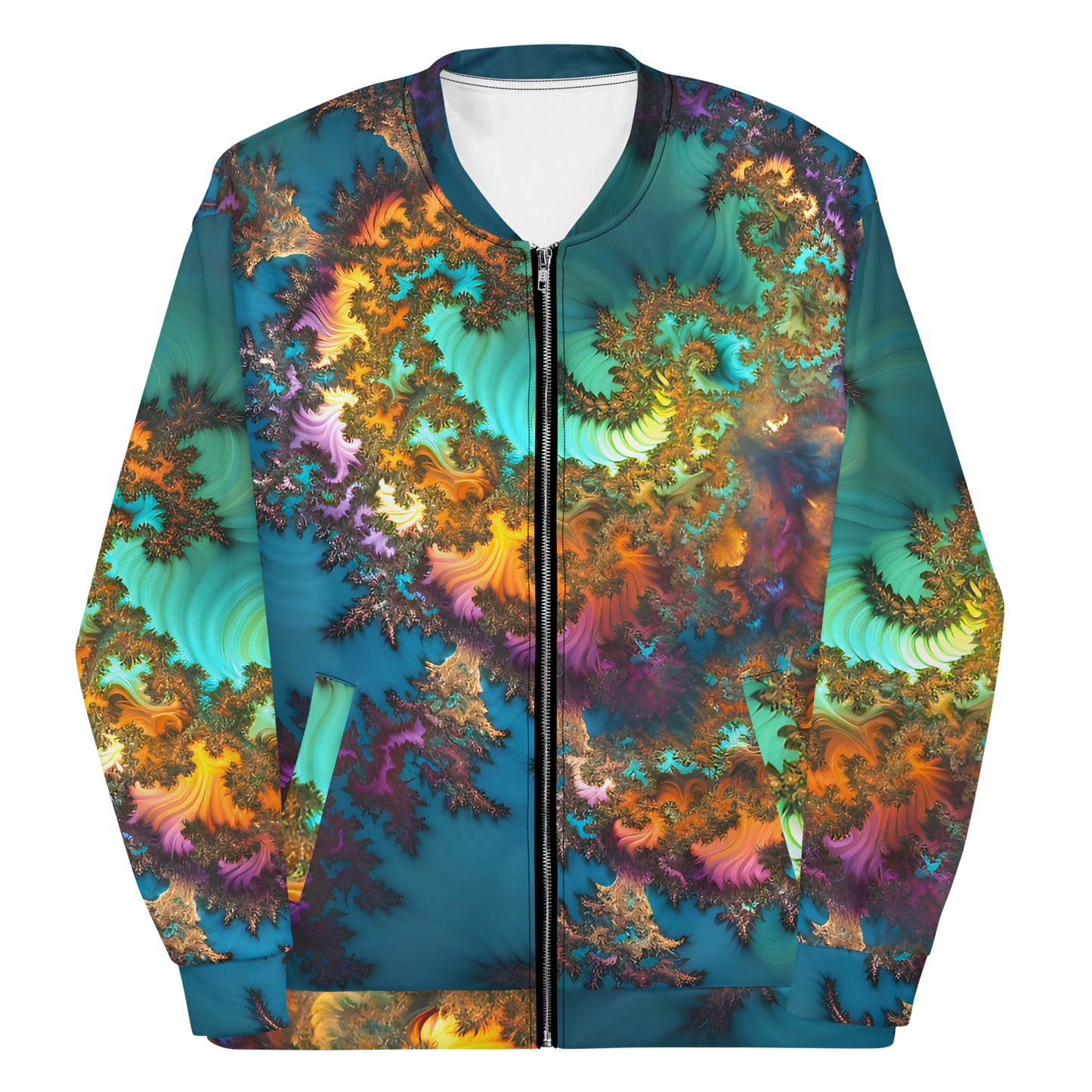 Unisex Bomber Jacket - Fractals Turquoise
