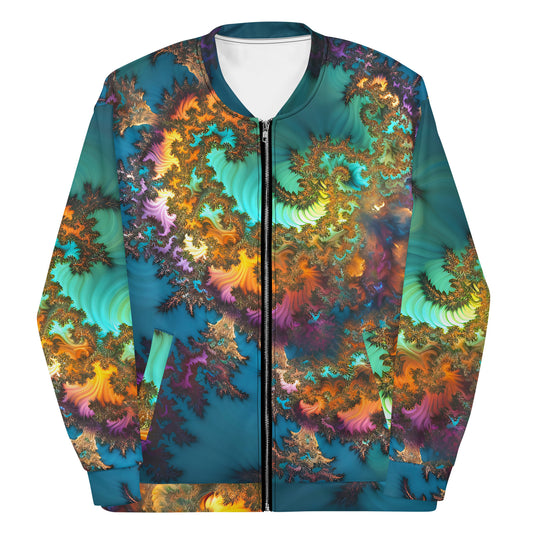 Unisex Bomber Jacket - Fractals Turquoise