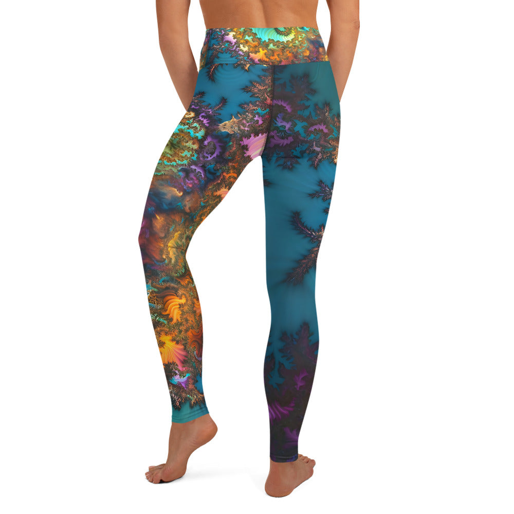 Yoga Leggings - Fractals Turquoise