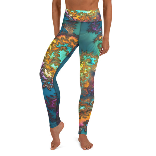 Yoga Leggings - Fractals Turquoise