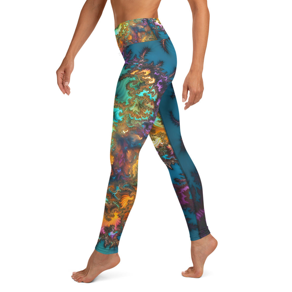Yoga Leggings - Fractals Turquoise