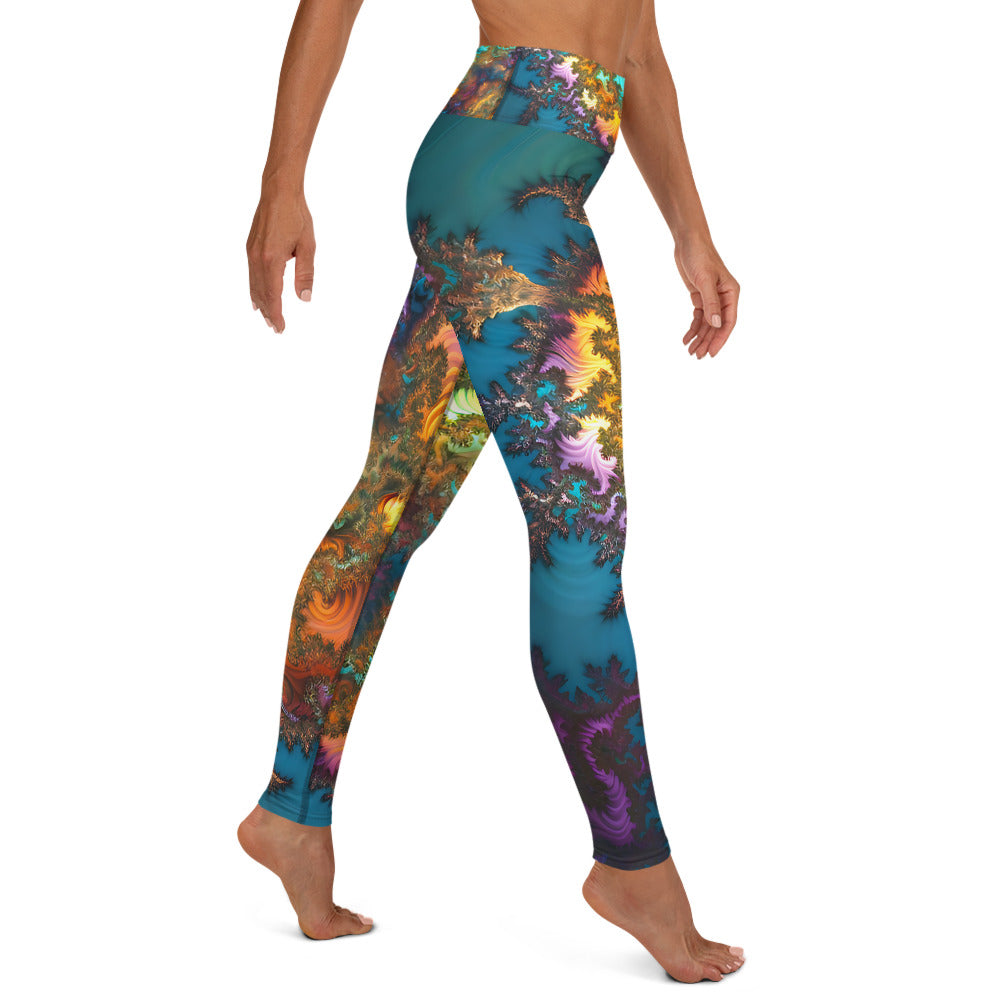 Yoga Leggings - Fractals Turquoise