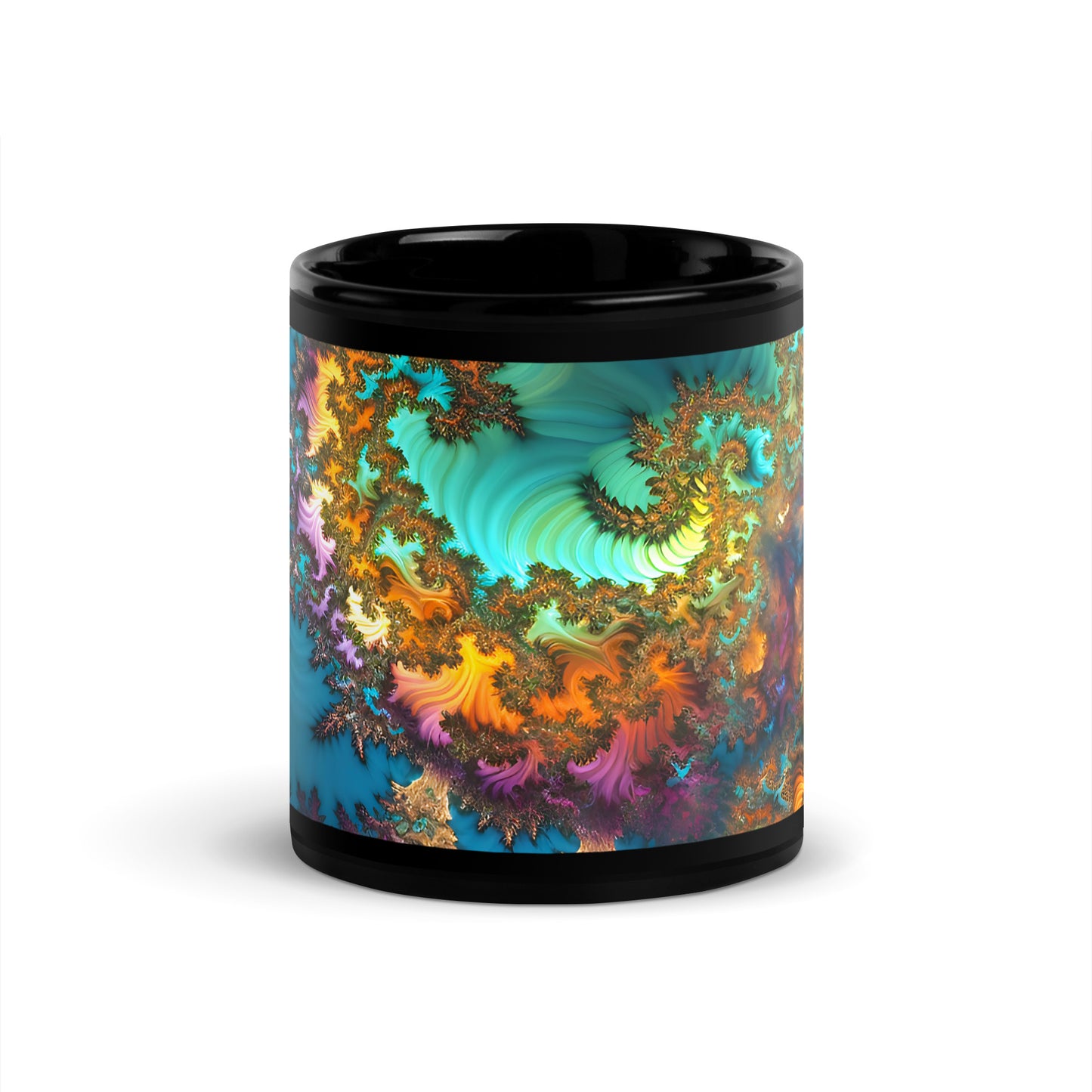 Black Glossy Mug - Fractals Turquoise