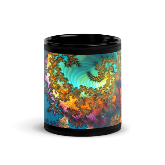 Black Glossy Mug - Fractals Turquoise