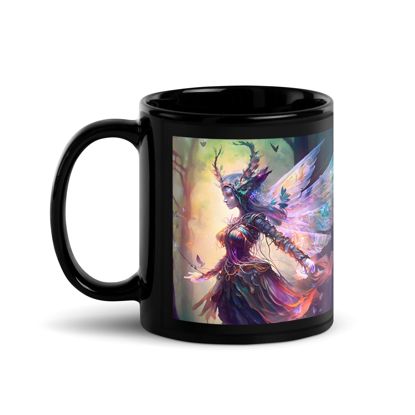 Black Glossy Mug - Medieval Fairy