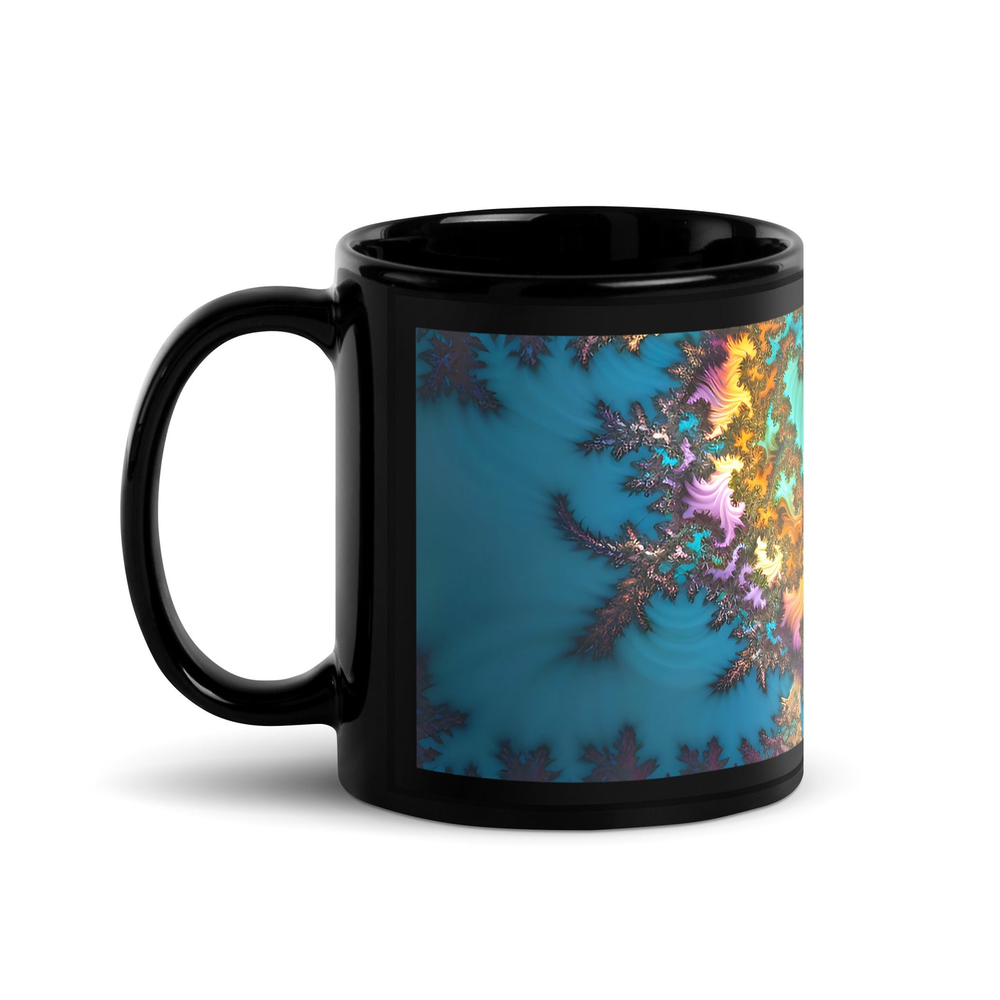 Black Glossy Mug - Fractals Turquoise