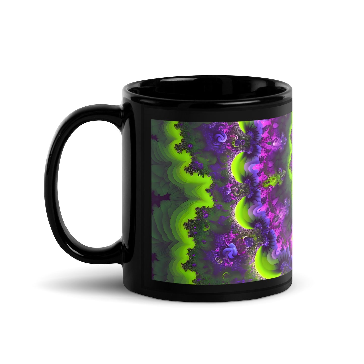 Black Glossy Mug - Mandelbrot Fractal Purple