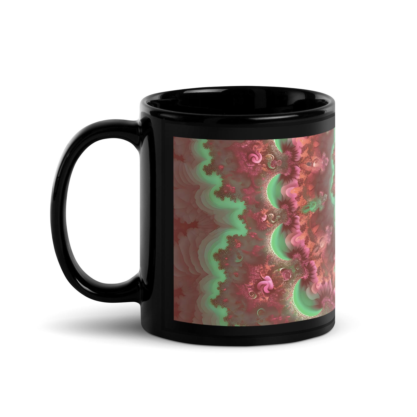 Black Glossy Mug - Mandelbrot Fractal Pink