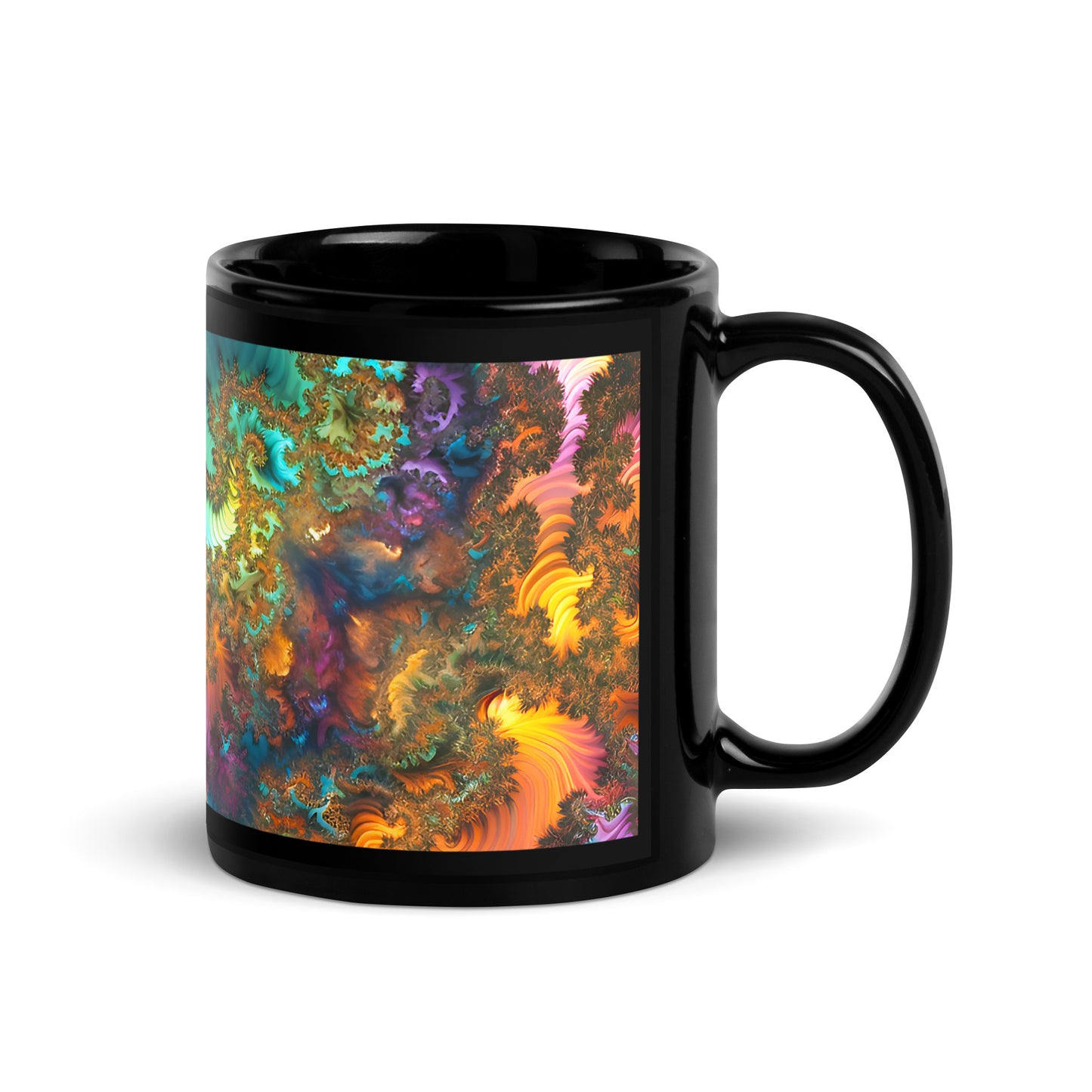 Black Glossy Mug - Fractals Turquoise