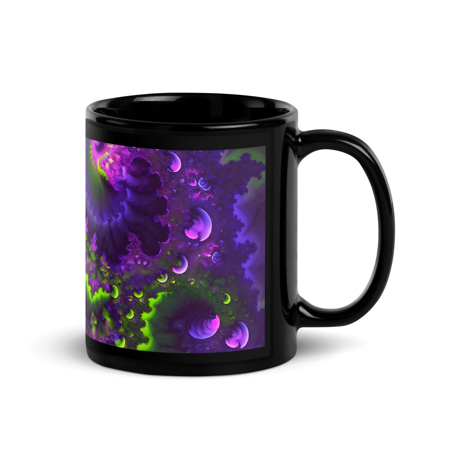 Black Glossy Mug - Mandelbrot Fractal Purple