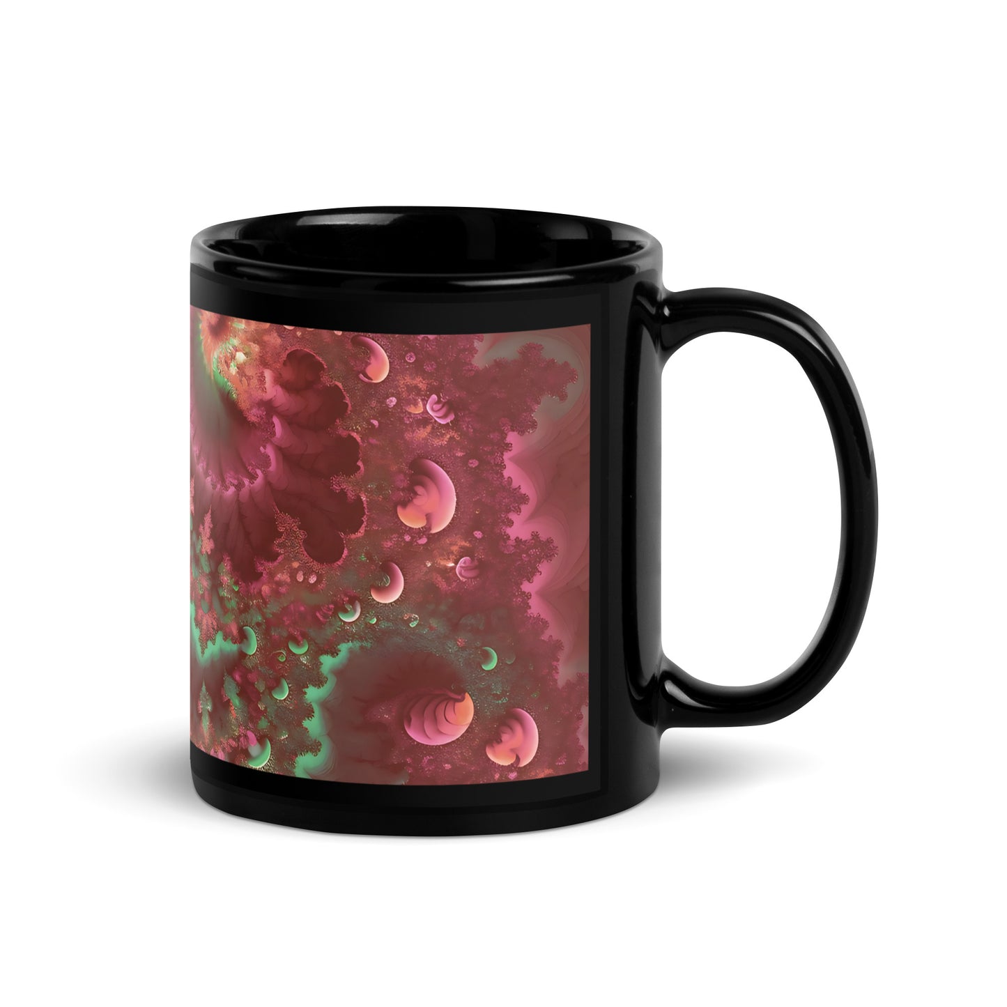 Black Glossy Mug - Mandelbrot Fractal Pink