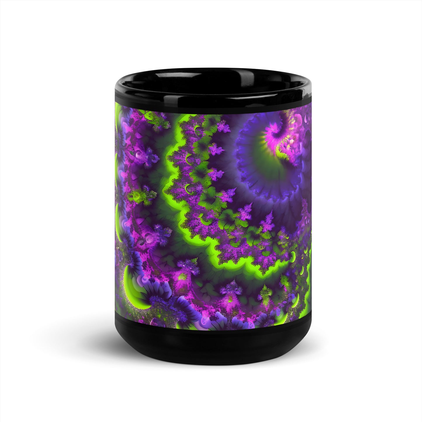 Black Glossy Mug - Mandelbrot Fractal Purple