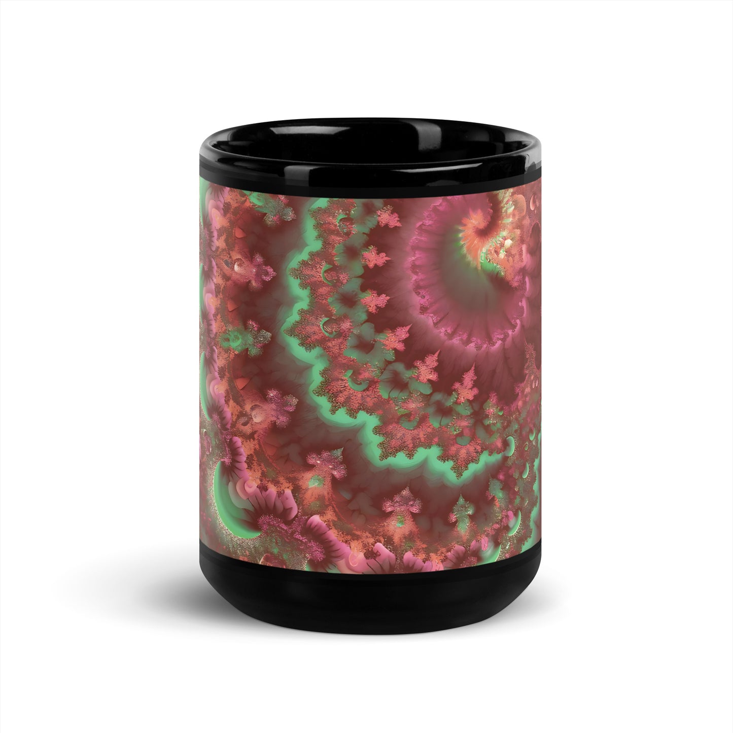 Black Glossy Mug - Mandelbrot Fractal Pink