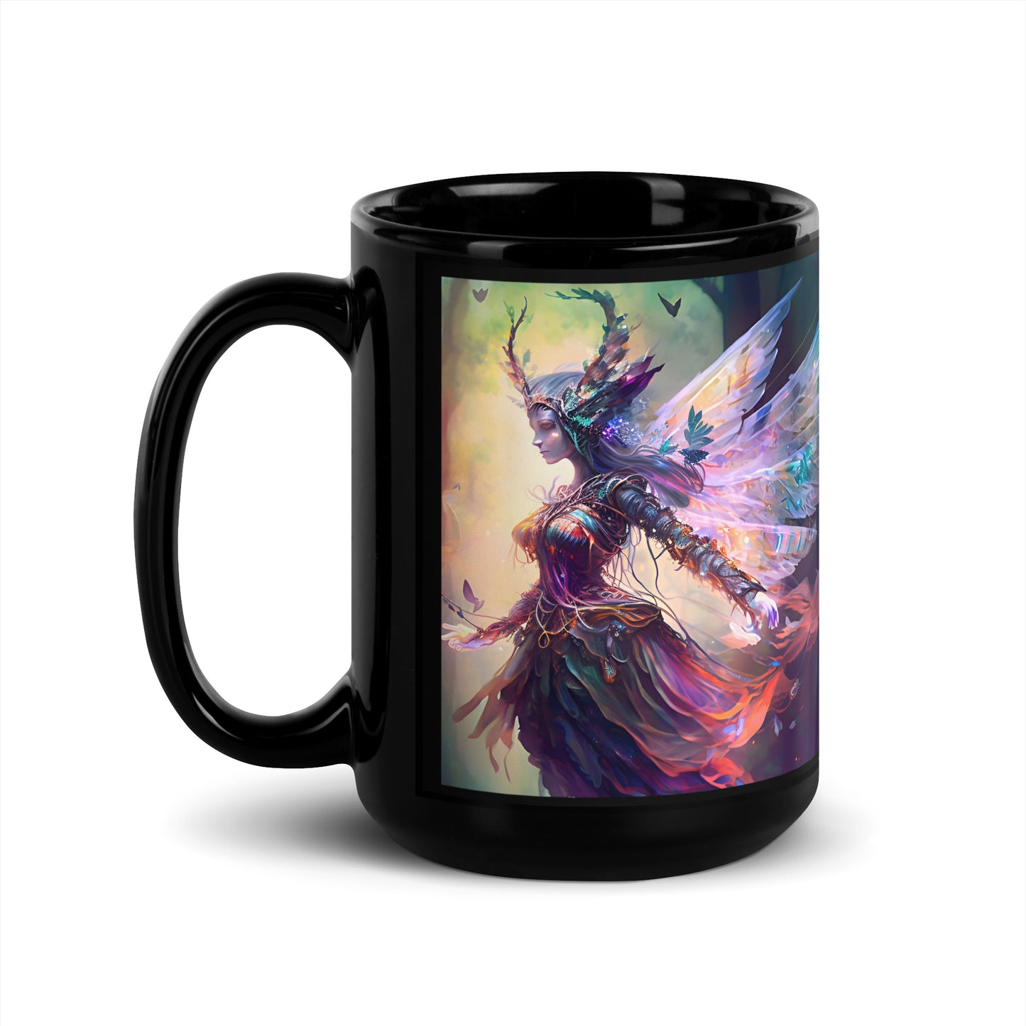 Black Glossy Mug - Medieval Fairy
