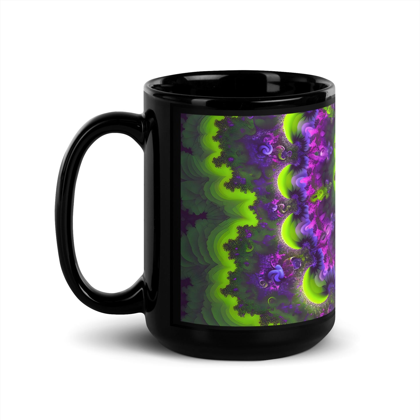 Black Glossy Mug - Mandelbrot Fractal Purple